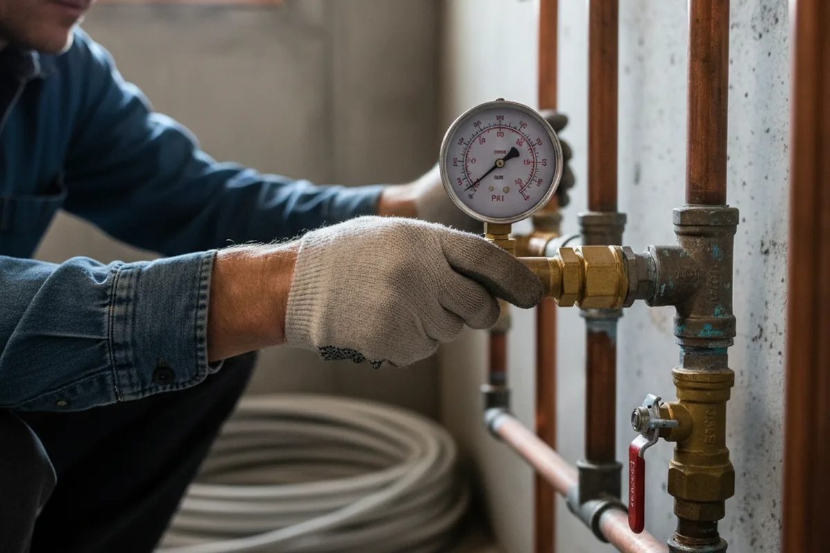 Pressure testing a repaired line during Water Line Repair in Gilford